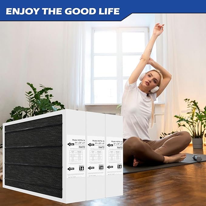 X6672 MERV 16 Filter 16x25x5 Compatible with Lennox X6672 Merv 16 Home Furnace Filter for HVAC System, Number HCF16-16, (Actual Size: 15.75 x 24.75 x 4.37 In), 3 Pack