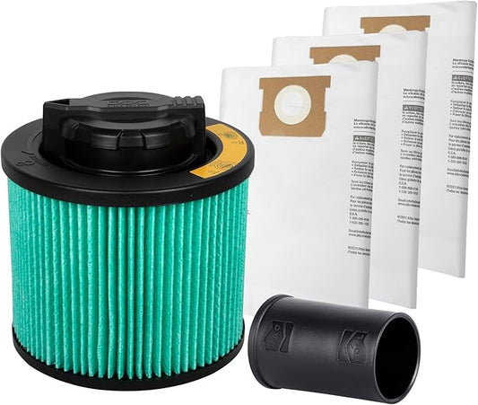 DEWALT Shop Vac Filter and Dust Bags for Most 4-8 Gallon Shop Vacs, HEPA Vacuum Filter Replacement 3-Pack Filter Bags and Power Tool Adapter Kit, DXVA19-0502