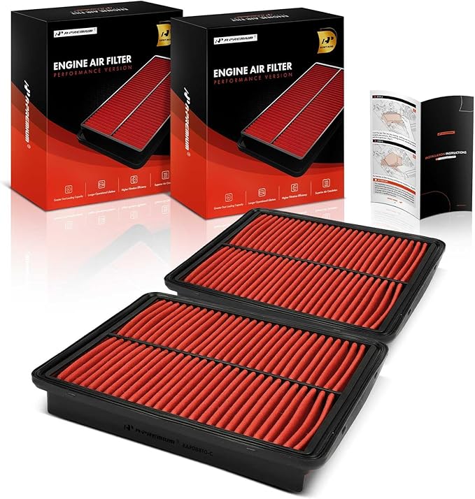 A-Premium 2-PC Pre-oiled Engine Air Filter Compatible with Hyundai Sonata 2011-2015, Santa Fe 2010-2012, Azera 2012-2017 & Kia Optima 2011-2016, Sorento 2011-2013, Cadenza 2014-2016