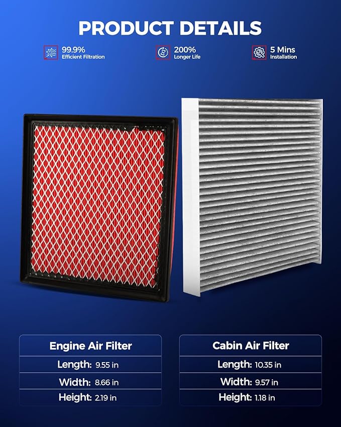 KAX Engine & Cabin Air Filter Kit, Replacement for Jeep Grand Cherokee 2011-2021 3.6L/5.7L/6.4L, Grand Cherokee WK 2022, Dodge Durango 2011-2026 3.6L/5.7L/6.4L, Replace# CA10755 CF11183
