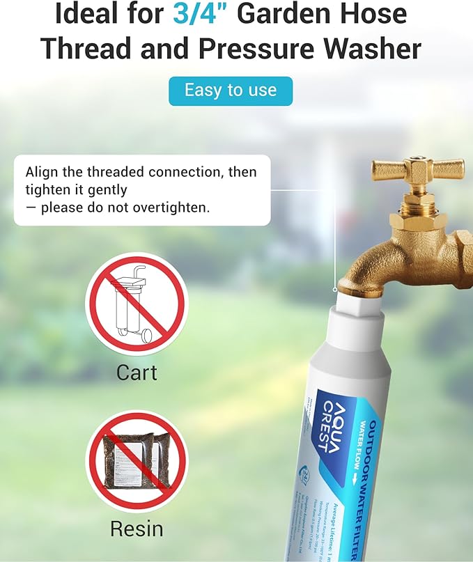 AQUA CREST Inline Water Filter, Dedicated for Car Washing, Window & Yard Cleaning, Effectively Reduce Hard Water Spots, Soften Water, Upgraded Formula, 2 Pack with Hose Protector