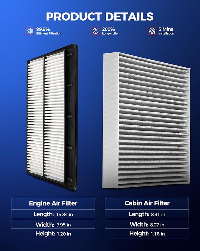 KAX Engine & Cabin Air Filter Kit, Replacement for Honda Pilot 2023-2025, Acura MDX 2022-2026 3.5L, Replace# CA12934 CF11182