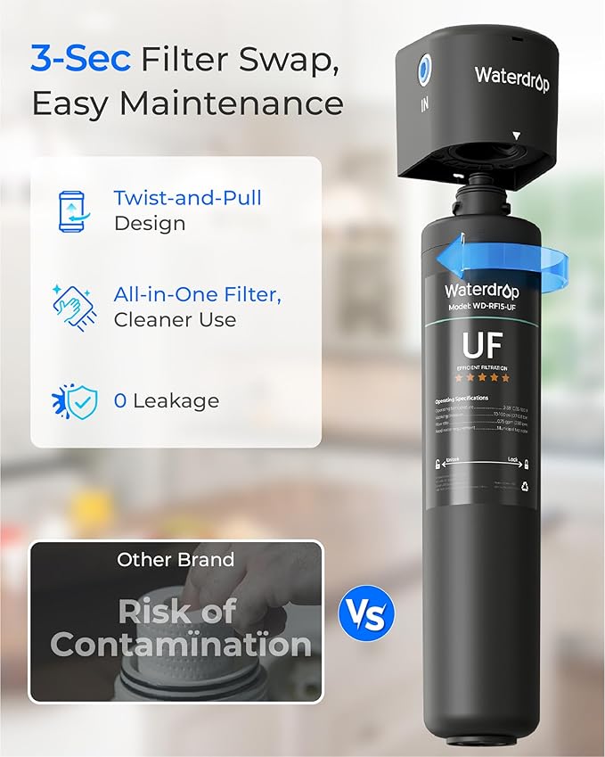 Waterdrop RF15-UF 0.01 Micron Replacement Filter Cartridge For 15UA/15UA-UF/15UB/15UB-UF/15UC/15UC-UF Under Sink Water Filter, Reduces Lead, Chlorine, Bad Taste & Odor, 19K Gallons High Capacity