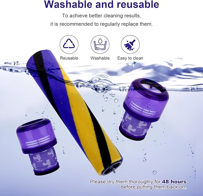 Filter and Soft Brush Roller Compatible with Dyson V15 Detect Handheld Vacuum Cleaner, Parts No.971634-01, 2 Pack Accessories V15 HEPA Filters & 1 Brush roller