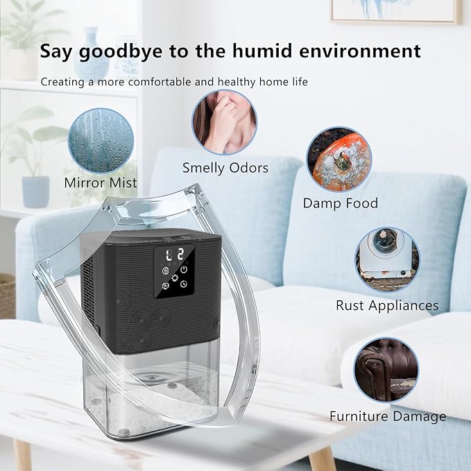 Dehumidifier,MTOX 3L/105 oz (1000 Sq Ft) Small Dehumidifiers for Rooms, Bathroom, RV, Quiet with Auto Shut-Off, Timer, 3 Modes, Removable Filter & Aromatherapy Box, 7-Color LED (Black)