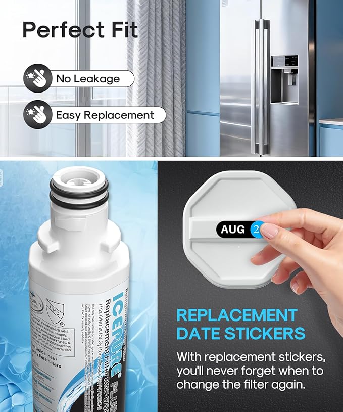 ICEPURE PLUS ADQ747935 NSF/ANSI 53 & 42 Certified Refrigerator Water Filter, Remove Lead, Replacement for LG LT1000P/PC/PCS Kenmore 9980 ADQ74793501 ADQ74793502 LMXS28626S and LT120F Air Filter 3Combo