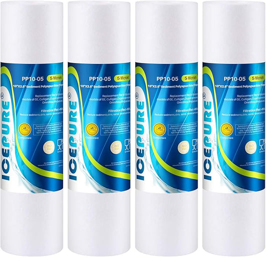 ICEPURE 10"X2.5" 5 Microns Whole House Sediment RO System Water Filter Replacement for Any 10 inch RO Unit,Dupont WFPFC5002, Aqua Pure AP110, Culligan P5,GE FXUSC, Whirpool WHKF-GD05,PP10-05,4PACK