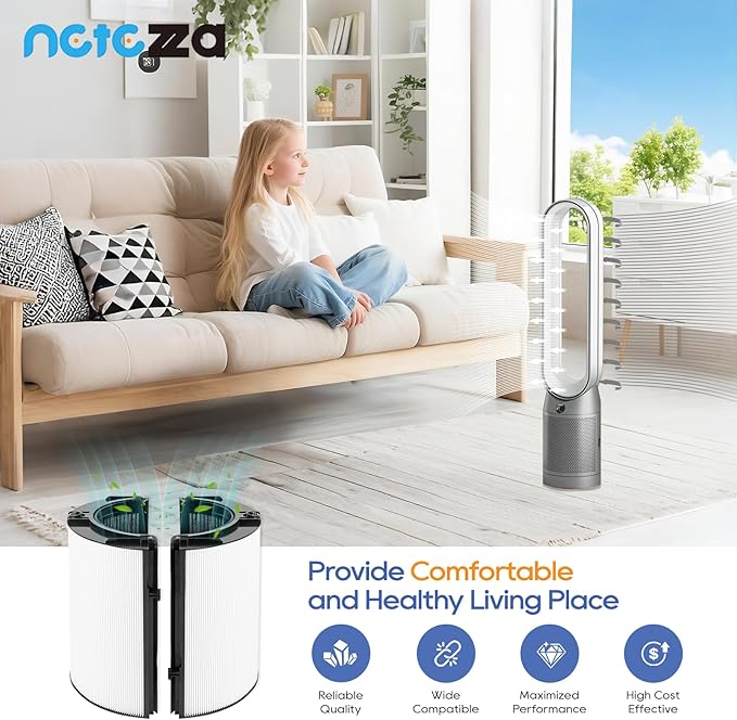 360° Combi Glass Efficient and Activated Carbon Filter Fit For Dyson TP07 HP07 TP10 HP10 TP06 HP06 TP04 HP04 PH01 PH02 PH03 PH04 TP09 HP09 Air Purifier, 2-in-1 Replacement Filter, 2 Pack