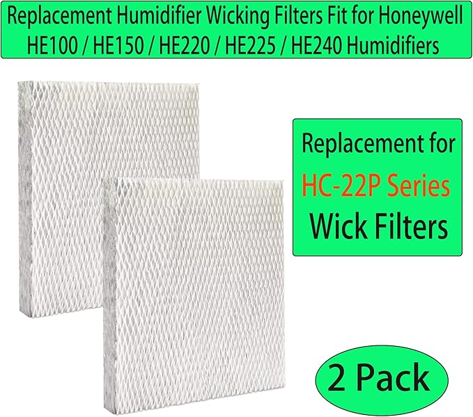 HC22P Replacement Wick Filters for Honeywell Home HE100 HE150 HE220 HE225 HE240 Whole House Humidifiers Pad, Also for Aprilaire 110 220 500 550 (2 Pcs HC22P Replacement Wick Filters)