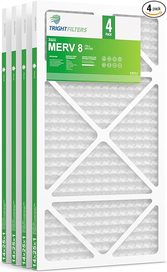 14x25x1 Air Filter 4 Pack, MERV 8 Pleated Dust Defense Air Filters Replacement Air Conditioner HVAC AC Furnace Filter, Durable and Lightweight