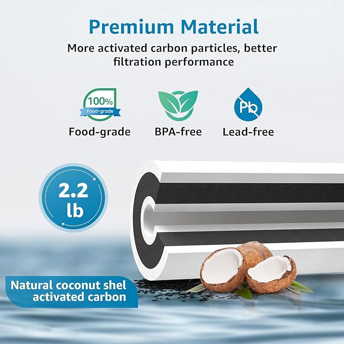 AQUA CREST FXHTC Whole House Water Filter, Well Water Filter Replacement for GE® FXHTC, GXWH40L, American Plumber W10-PR, Culligan® RFC-BBSA, W10-BC, Carbon Filters, 5 Micron, Pack of 4