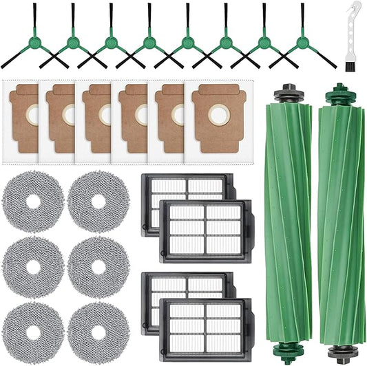 27 Pcs Replacement Parts for iRobot Roomba Plus 505 Combo/405 Combo Robot Vacuum Cleaner,Accessories Kit include 2 Main Brushes, 6 Dust Bags, 6 Mop Pads, 4 Filters, 8 Side Brushes and 1 Cleaning Tool