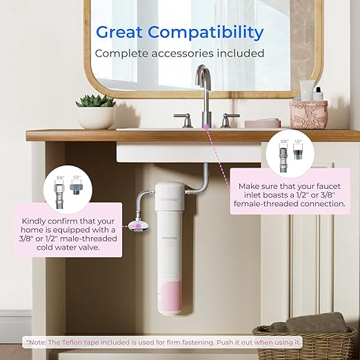 Waterdrop BFU1 Bathroom Sink Filter for Skincare, Strontium-enriched, Water Softner, Reduce 99.9% of Harmful Substance in Bathroom Sink Faucet, Reduces Skin Redness and Irritation