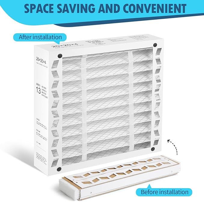 DerBlue 2PACK 20x20x4 MERV 13 Furnace Filter Replacement Compatible with Honeywell FC100A1011 Pleated HVAC,Foldable Design for Easy Installation & Space-Saving(Actual Size: 19.94 x 19.75 x 4.38 In)