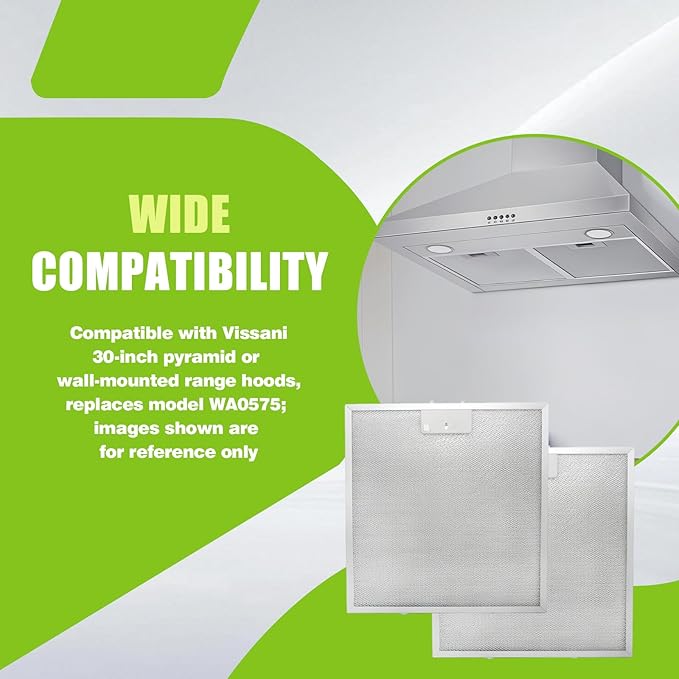 2-Pack WA0575 Range Hood Filter 14.4" x 13.5" x 0.35" Replacement Compatible with Vissani 30-Inch Wall Mount Hood, 5-Layer Aluminum Mesh Grease Filter