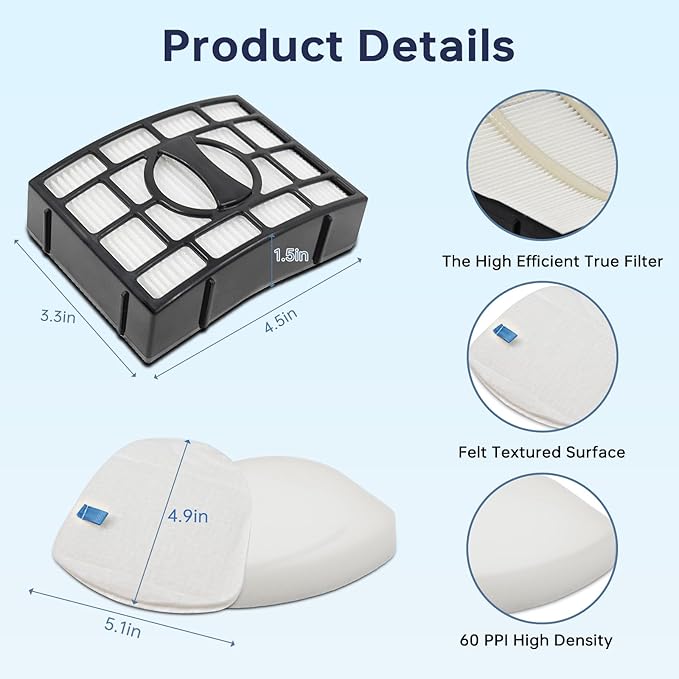 Vacuum Filter Replacement for Shark Navigator ZU560 ZU561 UV650 ZU572 ZU562 ZD201 ZD402 Zero-M Lift-Away Speed Upright Vacuum, 2 Post Filter + 6 Foam and 6 Felt Filters