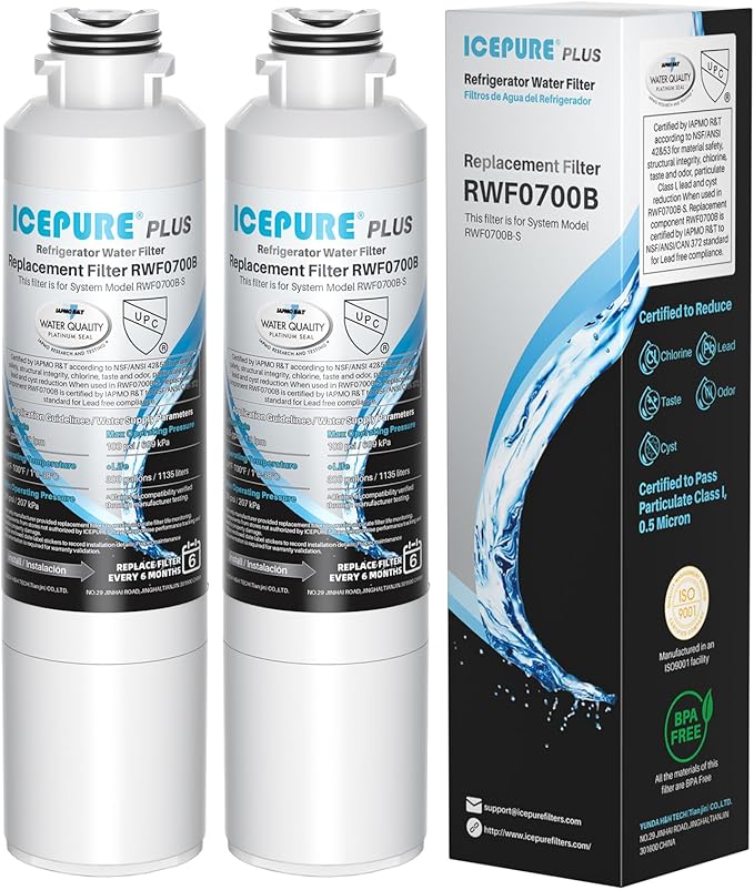 ICEPURE PLUS DA29-00020B NSF/ANSI 53 & 42 Certified Refrigerator Water Filter, Remove Lead, Replacement for Samsung HAF-CIN/EXP HAF-CIN DA29-00020B-1 HDX FMS-2 RF28HMEDBSR RF263BEAESR RF4287HARS 2PACK