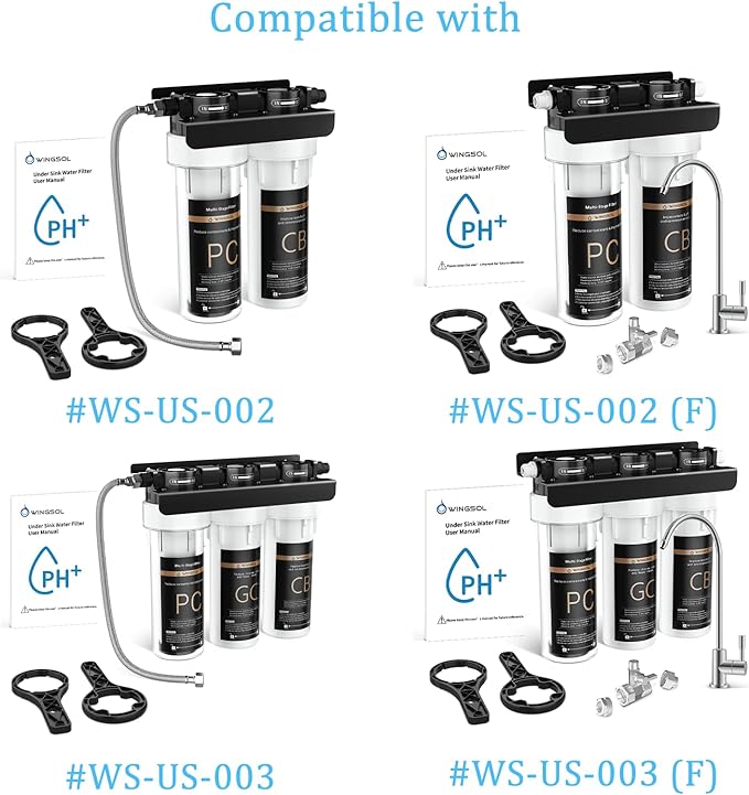 WINGSOL Replacement Filter Cartridge for Under Sink Water Filter Compatibel with: WS-US-002, WS-US-003, WS-US-002 (F), WS-US-003 (F)， PC