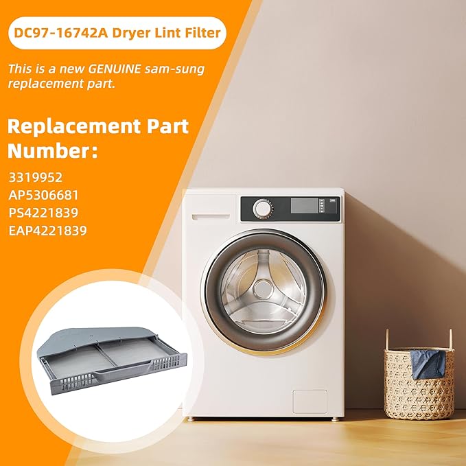 AMI PARTS DC97-16742A Dryer Lint Filter Case Screen & DC61-02610A Lint Filter Case Upgraded Stainless Steel Screen Compatible With Samsung Dryer Replaces AP5306681 PS4221839