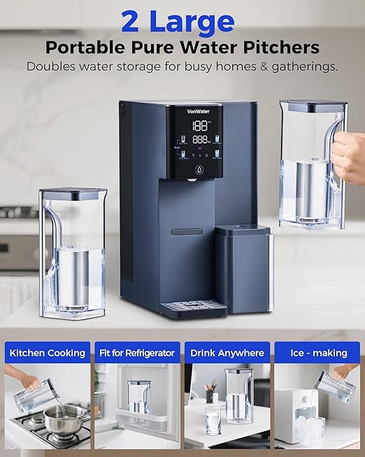 7-Stage Countertop Reverse Osmosis Water Filter System, 528G RO Water Filtration with 2 Portable Pitchers, NSF/ANSI 372,42,58 (CT910-2 Pitchers)