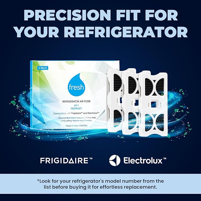 FRESH AF-1 Refrigerator Air Filter Replacement for Frigidaire - Compatible with Models: AF-1, FRGPAAF1, RAF-1 - Advanced Carbon Filter Technology - (4 Pack) Air filter by MIST