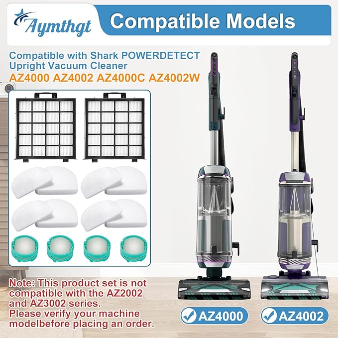 AZ4002 filter Compatible with Shark PowerDetect Pro Upright Vacuum AZ4000 AZ4002 AZ4000C AZ4002W, 2 Filters, 4 Foam & Felt Filters and 4 Odor Neutralizer Cartridges