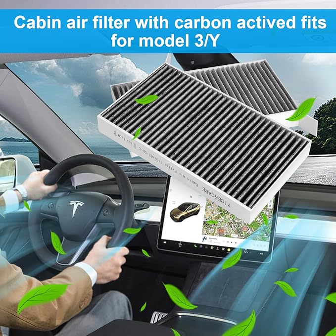 Tesla Model Y Air Filter Model 3 Cabin Air Filter with Activated Carbon, HEPA Filter Replacement Kit Tesla Accessories 2016-2026, 2 Pack