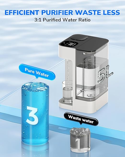Mate 3 Countertop Reverse Osmosis Water Filter with 2 Smart Auto-Filling Pitchers, 8 Stage RO Water Filtration System, Water Purifier for Home, Office, 3:1 Pure to Drain, White