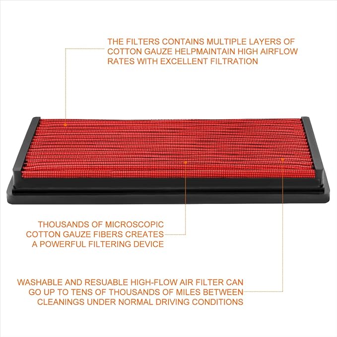 Red Reusable Washable High Flow Drop-in Air Filter Compatible with 95-05 Chevy Blazer 4.3L V6