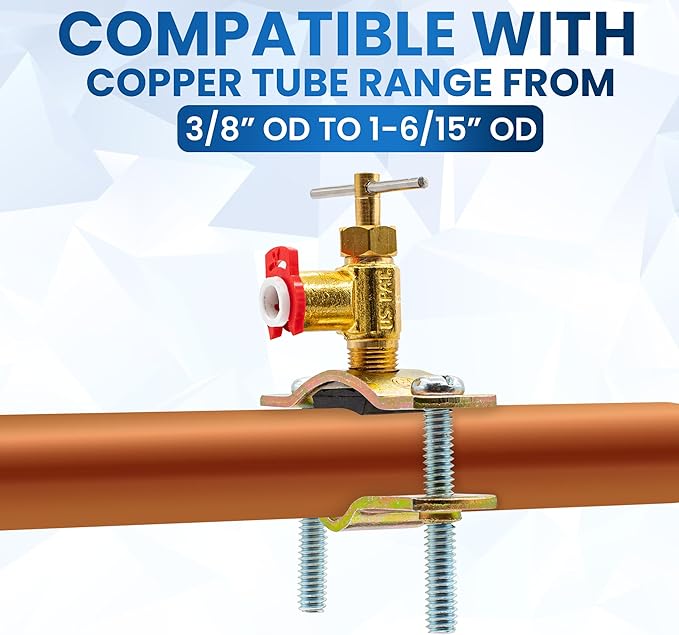 Refrigerator Water Line Kit for Ice Maker, Freezer, Humidifier, Water Filtration System. 25 FT x 1/4” OD Tube, 1/4" OD Quick Connect Self-Piercing Needle Saddle Valve, Adapter, & Ball Valve