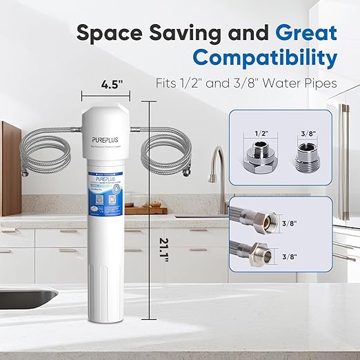 PUREPLUS WFS5300A-20 5 Years Under Sink Water Filter System,NSF/ANSI 42 Certified, 40000 Gallons Removes Chlorine,Bad Taste & Odor, Direct Connect Under Counter Water Filtration System