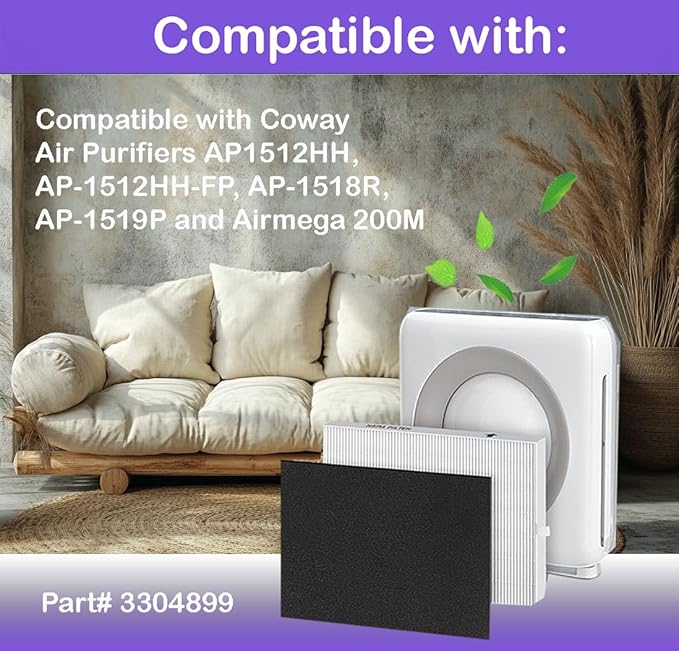 SCREENTRONICS 2 Pack H13 True HEPA Filters Compatible Replacement for Air Purifier Coway AP1512HH AP-1512HH-FP AP-1518R AP-1519P and Airmega 200M (2 x True HEPA + 8 x Carbon Pre Filters) #3304899
