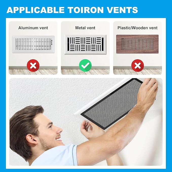 6 PCS Magnetic Vent Covers - 7"x11" Magnetic Air Vent Screen - for Floor/Wall/Ceiling Registers - Easy Install, Secure Fit - Durable(Fits Registers 7" to 8" Wide x 11" to12.5" Long)