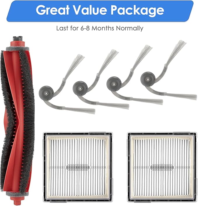 (7 Pack) Q10 S5/ S5+ Replacement Parts Compatible with Roborock Q10 X5/ X5+ Robot Vacuum Cleaner, 1 Roller Brush, 4 Side Brushes, 2 HEPA Filters, Accessories Kit