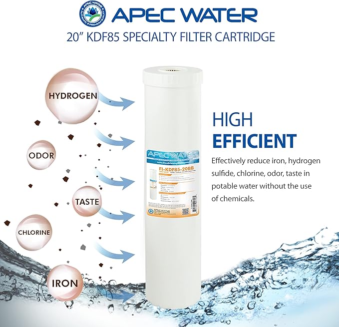 APEC Water Systems FI-KDF85-20BB US Made Iron and Hydrogen Sulfide Reduction Replacement Water Filter, 4.5"x20"