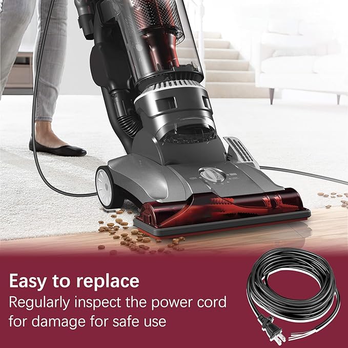 HASMX 30ft Extra Length 18/2 Replacement Vacuum Cleaner Power Cord for All Upright Vacuum Cleaner for Shark Eureka Sanitaire Bissell Vacuum Replaces Old Damaged 2-Prong Power Cord - Black Color
