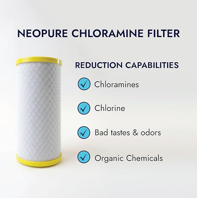 Neo-Pure CHLM-4510 Carbon Block Water Filter Cartridge, 9-7/8" x 4-1/2", 1 Micron, Chloramine and Chlorine Reduction, High-Capacity Replacement Filter