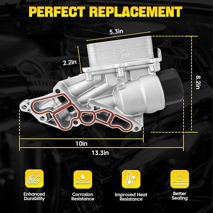2721800510 Aluminium Oil Cooler Filter Housing Assembly Compatible with 2006-2012 Mercedes Benz E350 E280 C230 C300 C350 GLK350 ML450 S400 SLK300 R350 S550 GL550 E550 SL550 CLS550 CL550 CLK550