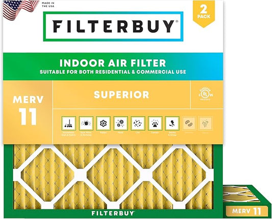 Filterbuy 19x19x1 Air Filter MERV 11 Superior Pet & Allergy Defense (2-Pack), Electrostatic Pleated HVAC AC Furnace Filters Replacement (Actual Size: 19.00 x 19.00 x 0.75)