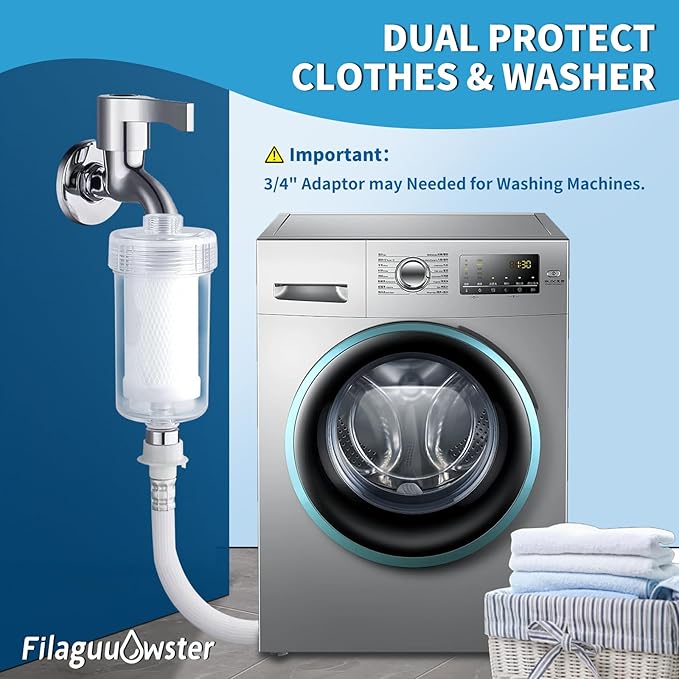 FA10 Washer Water Filter,1 Micron, 99.5% Removal of Chlorine Odor, Carbon+PP Filter Media, Soften Skin Hair & Clothes, Filter for Washing Machine, Shower, Anti Scale, 6.7" Inline