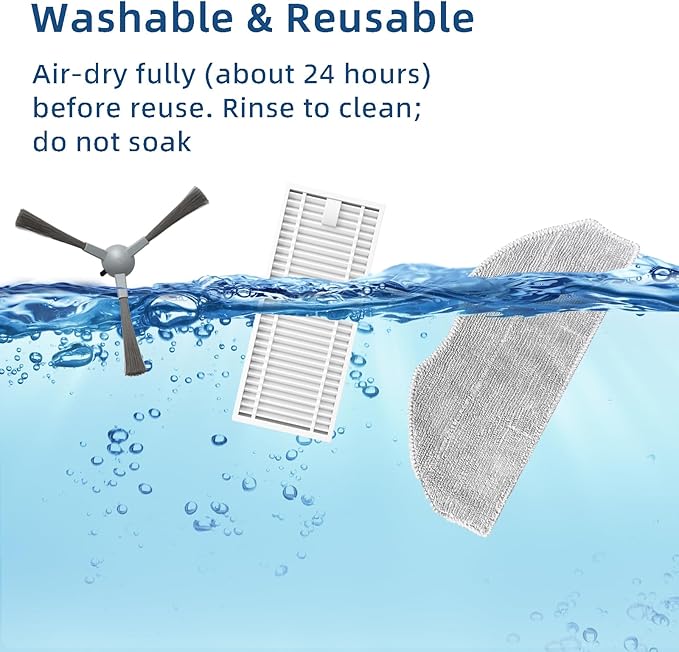 Accessories Kit for ROPVACNIC S1, for Tipdiy G90, for betboyles V75S, for VIPSUN Z1, for PrettyCare C2 Robot Vacuum Replacement Parts, 6 Side Brush, 3 HEPA Filter, 3 Mop Pad