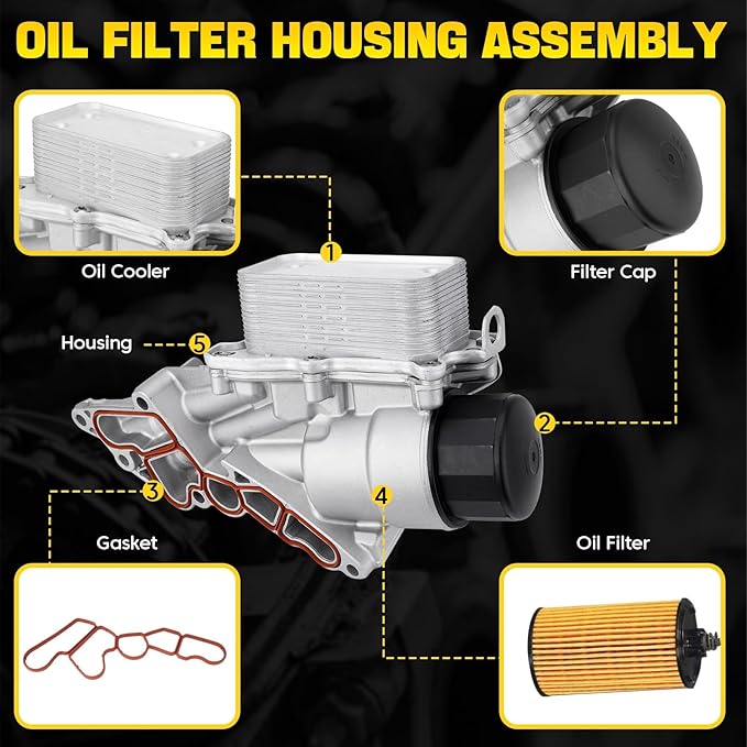 2721800510 Aluminium Oil Cooler Filter Housing Assembly Compatible with 2006-2012 Mercedes Benz E350 E280 C230 C300 C350 GLK350 ML450 S400 SLK300 R350 S550 GL550 E550 SL550 CLS550 CL550 CLK550