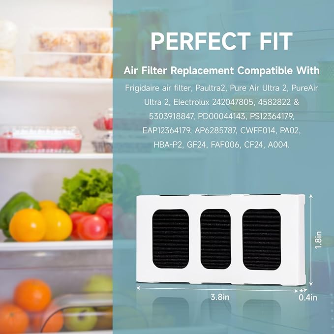 6 Pack Refrigerator Air Filter for Frigidaire Pureair Ultra 2, Compatible with Electrolux 242047805, 5303918847, EAP12364179, Reduce Odors with Activated Carbon Filter