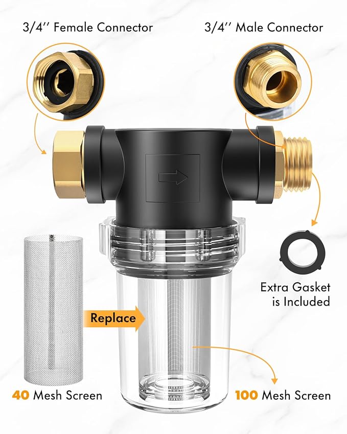 Twinkle Star 2 Pcs Hose Filter, Attachment Line Garden Hose Water Filter with 100 Mesh and 40 Mesh Screen, Garden Hose Filter Pressure Washer Inlet for RV Camping Car Wash Water Hose