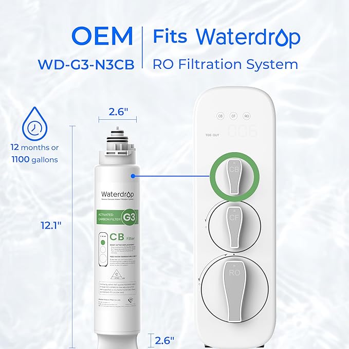 Waterdrop G3-CFCBRO Filter, Replacement for Waterdrop G3-W 400 GPD Reverse Osmosis System, Pack of 1 G3-N1CF, 1 G3-N3CB, and 1 G3-N2RO Set Filter