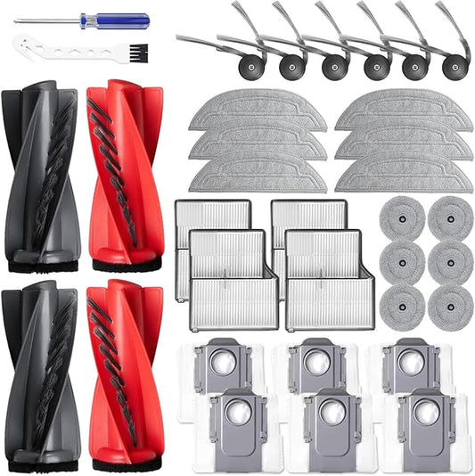 Accessories Replacement Parts Compatible with Roborock Saros 10 Robot Vacuum Cleaner Kit 2 Dual Main Brush 4 HEPA Filter 6 Side Brush 6 Mop Cloth 6 Round mop 6 Dust Bag