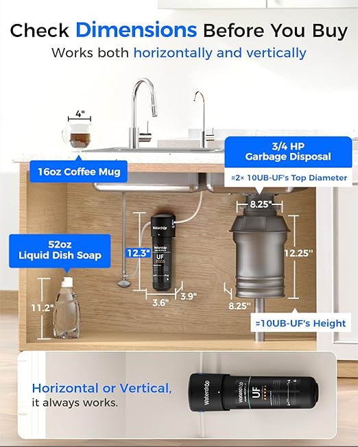 Waterdrop 10UB-UF 0.01 μm Ultra Filtration Under Sink Water Filter System, Reduces Lead, Chlorine, Bad Taste & Odor, 1 Year, with Dedicated Brushed Nickel Faucet, USA Tech