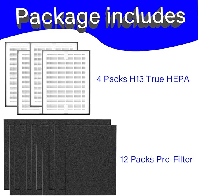 4 Set LV-H126 Replacement Filter for LEVOIT LV-H126 Air Purifier, 3-Stage Filtration System, 4 Pack H13 True HEPA with High-Efficiency Activated Carbon, 12 Extra Pre-Filters, LV-H126-RF, Black
