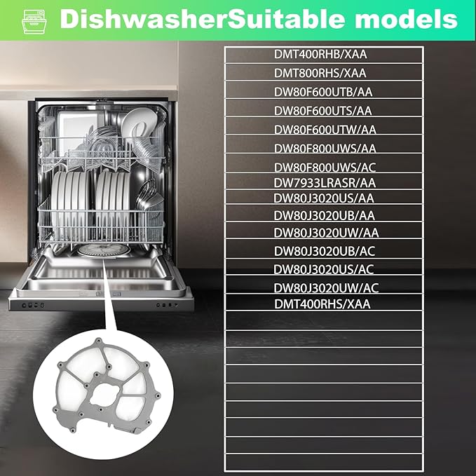 【Upgraded】"No Hump" DD63-00104A For Samsung Dishwasher Pump Mesh Filter Body (OEM) Parts, Grey (9 * 8.6 * 0.2 inch) (Match DD63-00099A Sump-Cover)