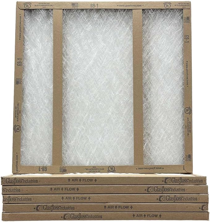 18x18x1 Glasfloss Fiberglass Air Filter, Double Strut, GDS Series, Made in USA, Actual Size: 17 5/8 x 17 5/8 x 3/4 (Box of 6)